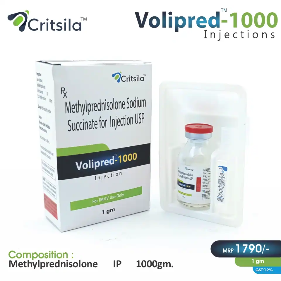 Methylprednisolone (1000mg) Injection at the best price in PCD Pharma Franchise for Corticosteroid, and Autoimmune Conditions.